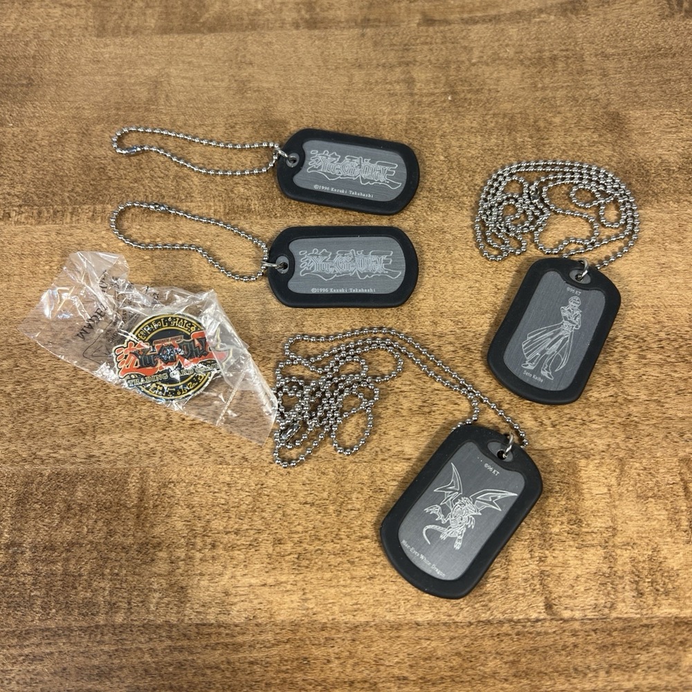 VTG 1996 Kazuki Takahashi Dog Tag Lot & TCG Pin Silver & Black YU Gi Oh! Yugioh